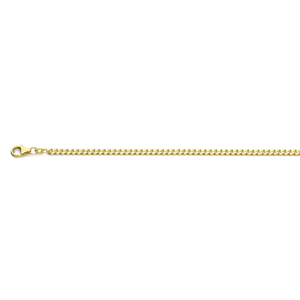 Een massief 14K geelgoud herenketting (gourmette, 3,4 mm, 4-zijdes geslepen) van de Van der Kooij Collectie, met een klassieke look en stevige sluiting op een witte achtergrond.