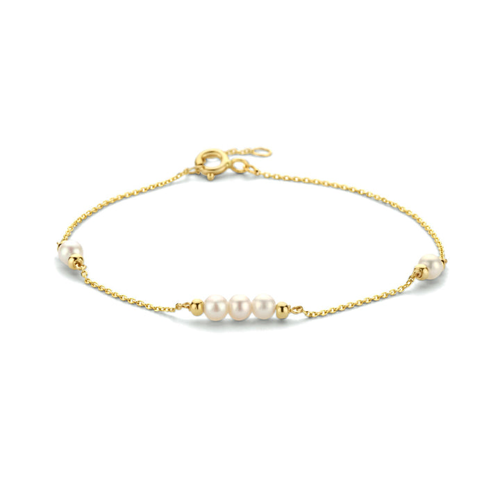 Gold bracelet ladies pearls and balls 14K