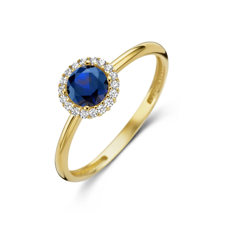 ring sapphire zirconia halo 14K yellow gold