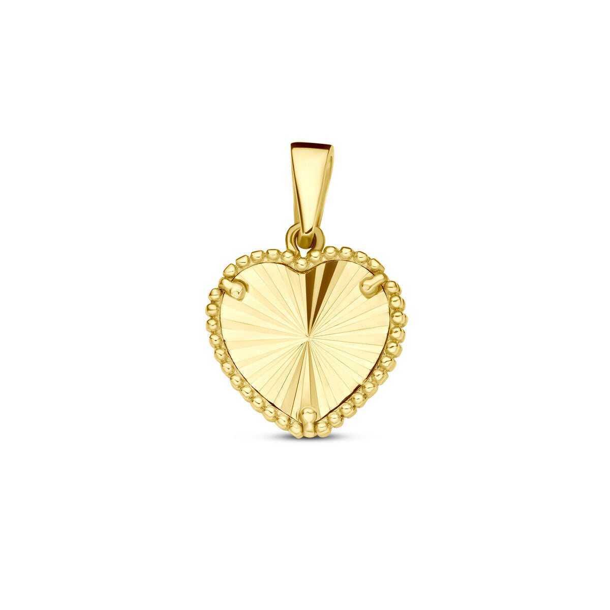 Hanger in de vorm van een hart van 14K geelgoud met gediamanteerde afwerking en een parelrand.