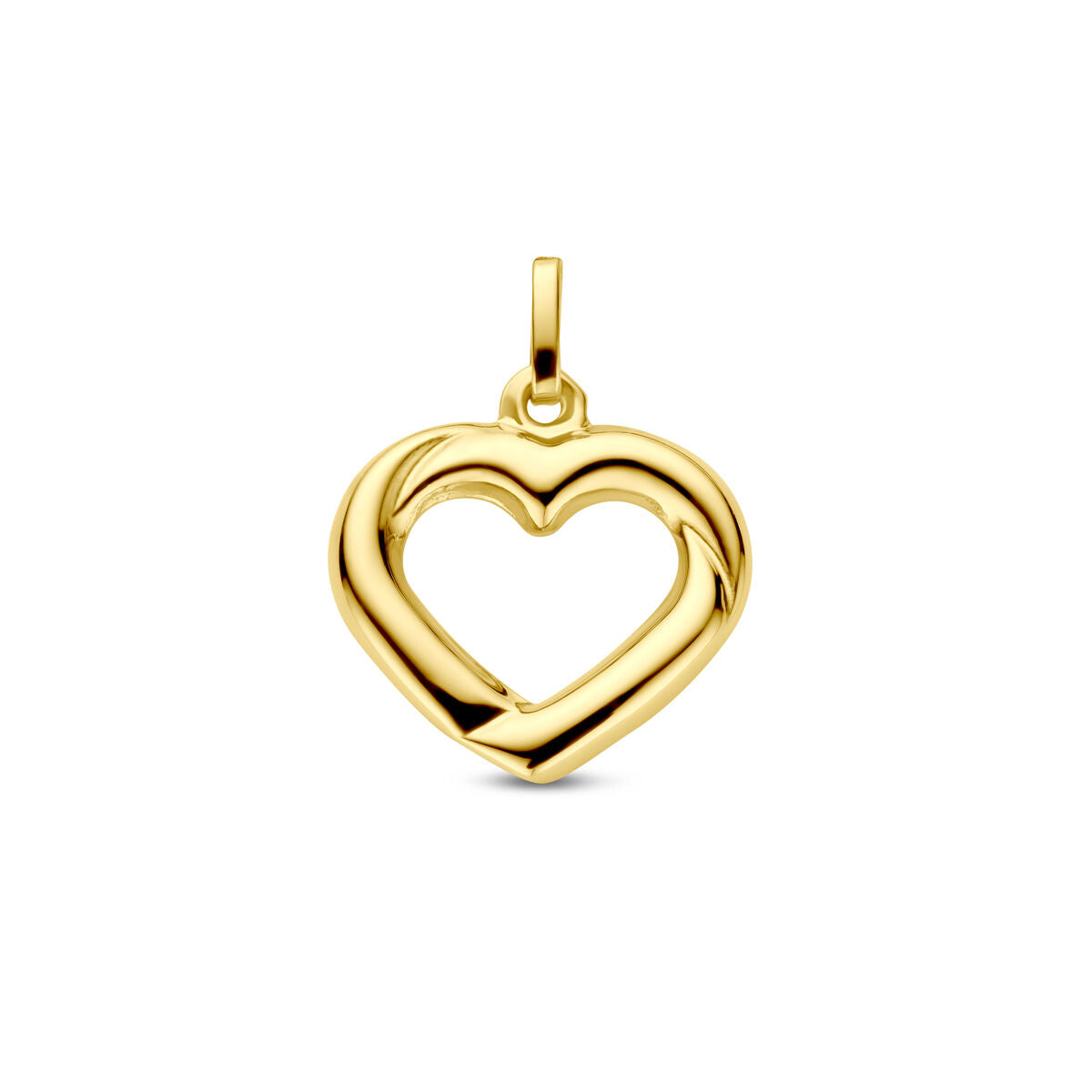 Hanger in de vorm van een hart, uitgevoerd in 14K geelgoud met een gladde, glanzende afwerking.