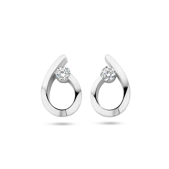 ear studs drop zirconia silver rhodium plated