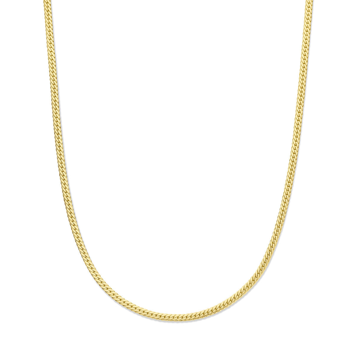 Collier van 14K geelgoud met een gourmette schakel van 3,4 mm en een lengte van 43 cm.