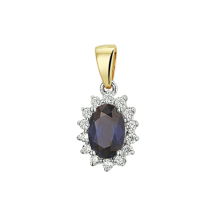 pendant sapphire and diamond 0.10ct h si 14K bicolor gold yellow/white