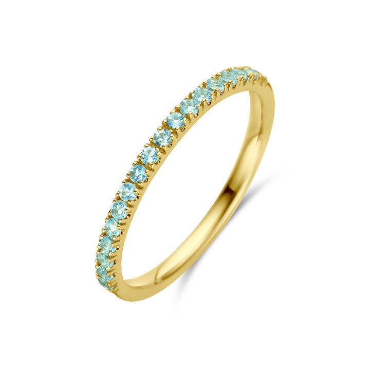 ring with birthstone aquamarine March 14K yellow gold