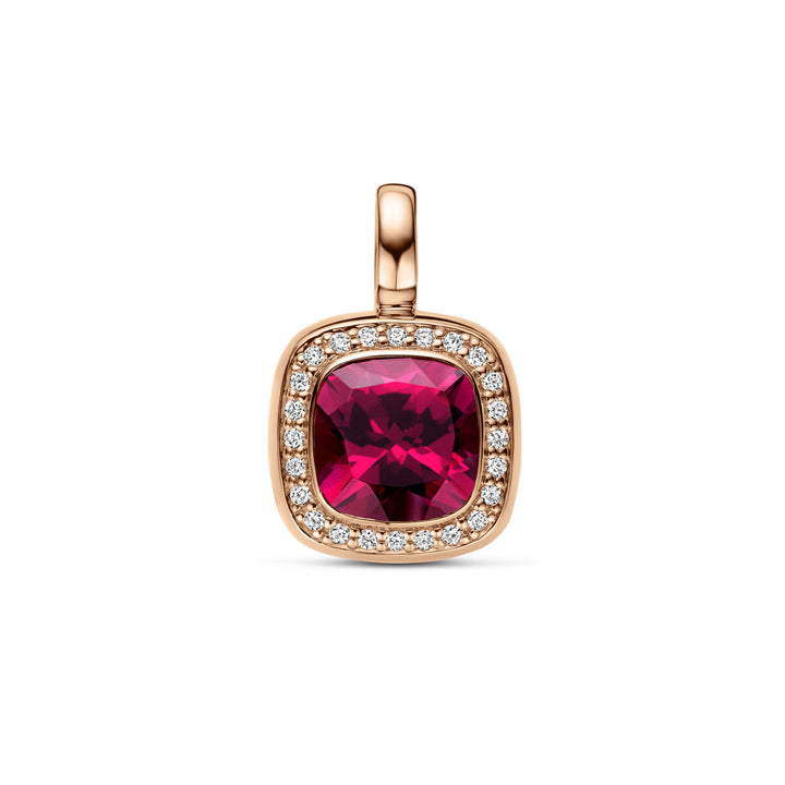 hanger roze rhodoliet en diamant 0.14ct h si halo 14K roségoud