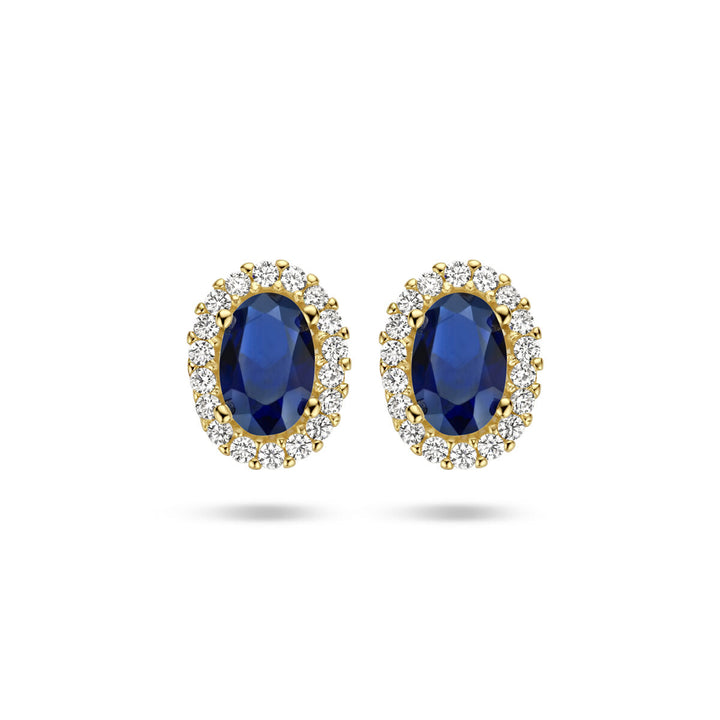 ear studs synth. sapphire and zirconia 14K yellow gold