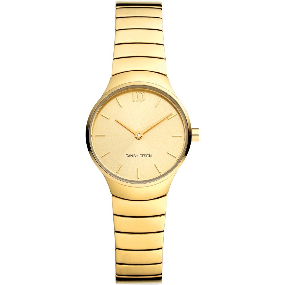 Gouden horloge met een minimalistische wijzerplaat en een schakelarmband.