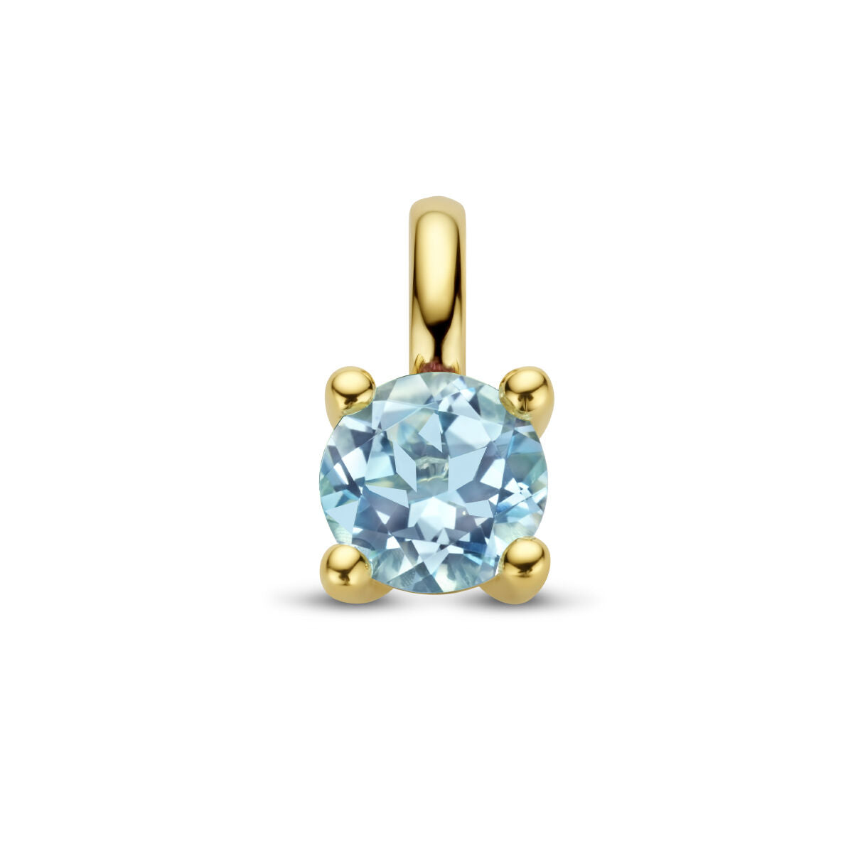 Hanger met een ronde blauwe topaas, gezet in 14K geelgoud.