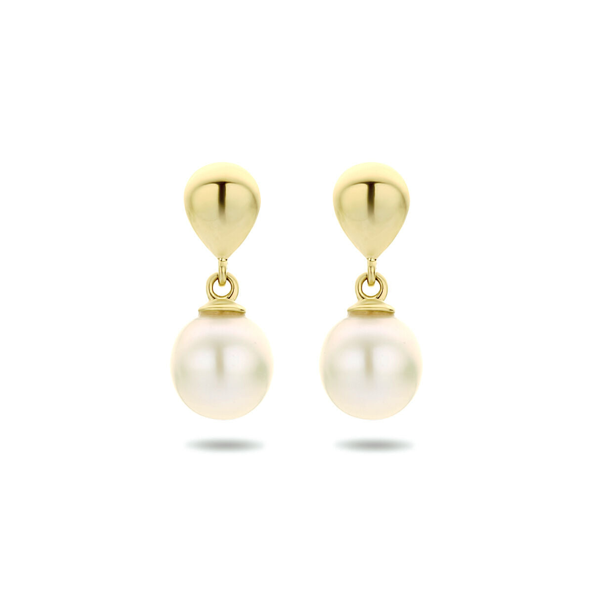 Oorhangers van 14K geelgoud met een ronde parel als hanger.