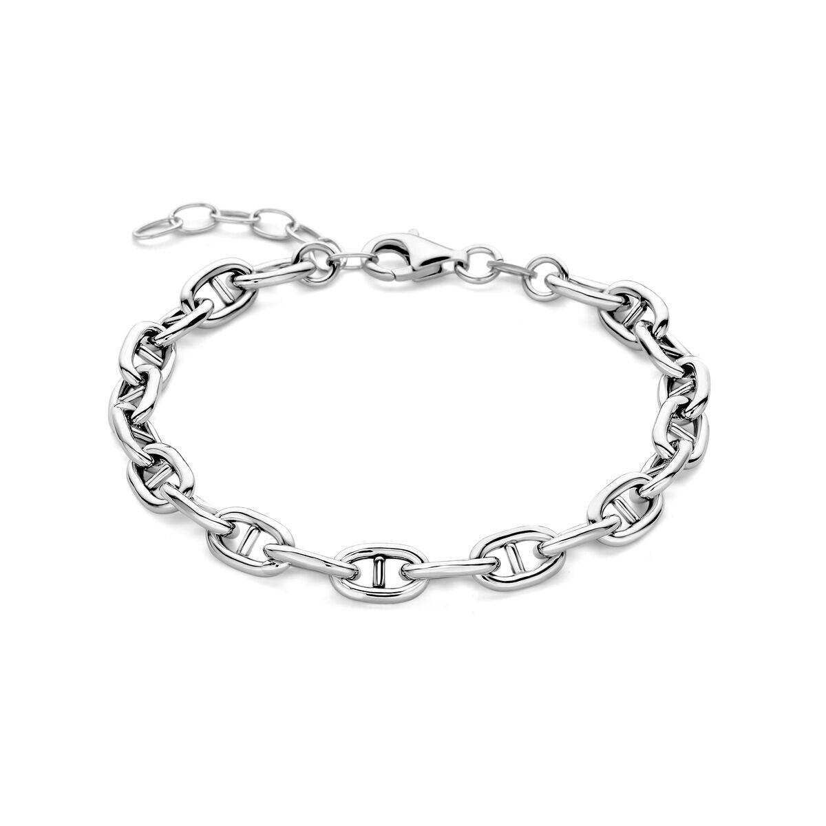 Zilveren armband met ronde buis schakels van 6,0 mm, gerhodineerd en verstelbaar van 16 tot 19 cm.