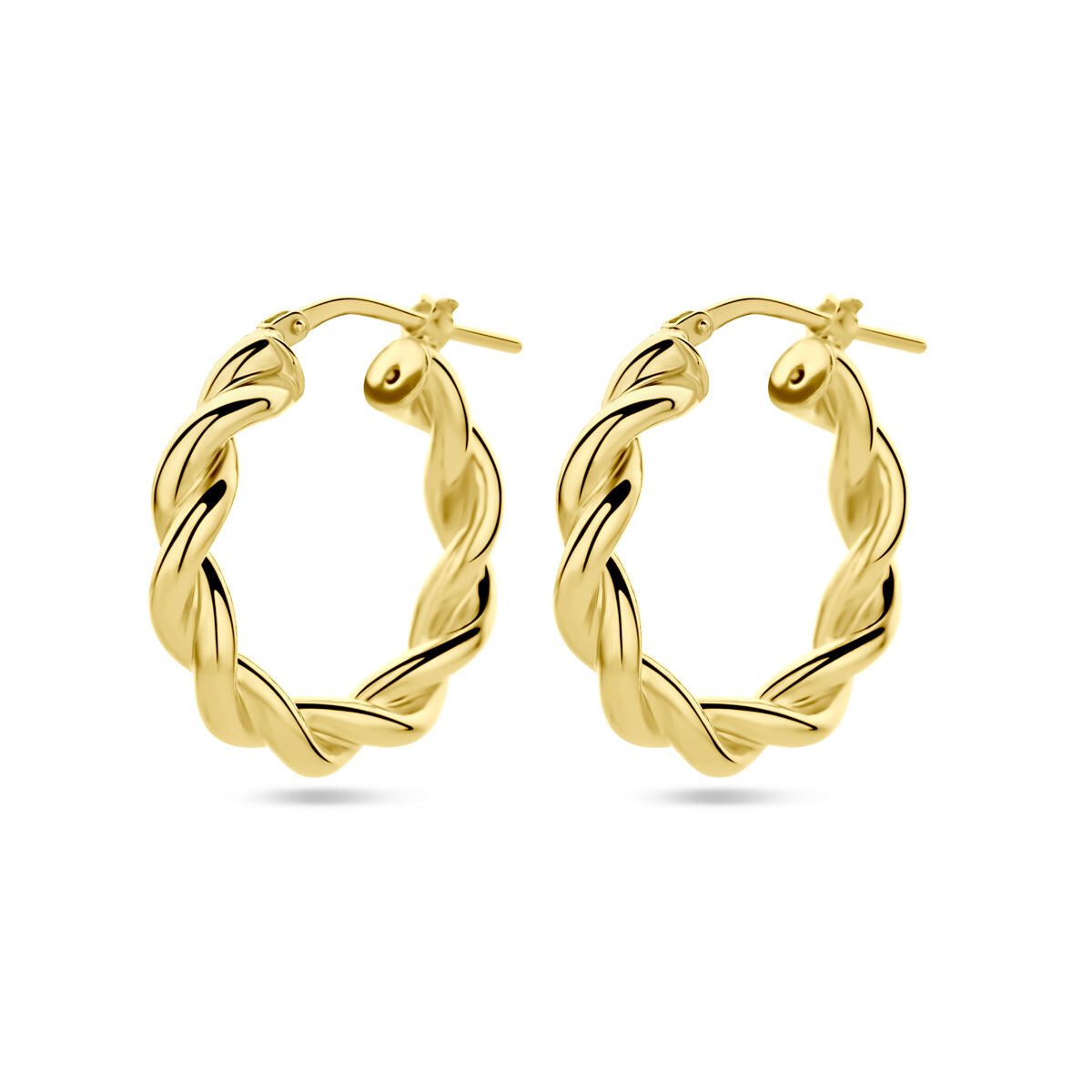 Gedraaide buis oorringen van 1 micron verguld zilver in een gele kleur.