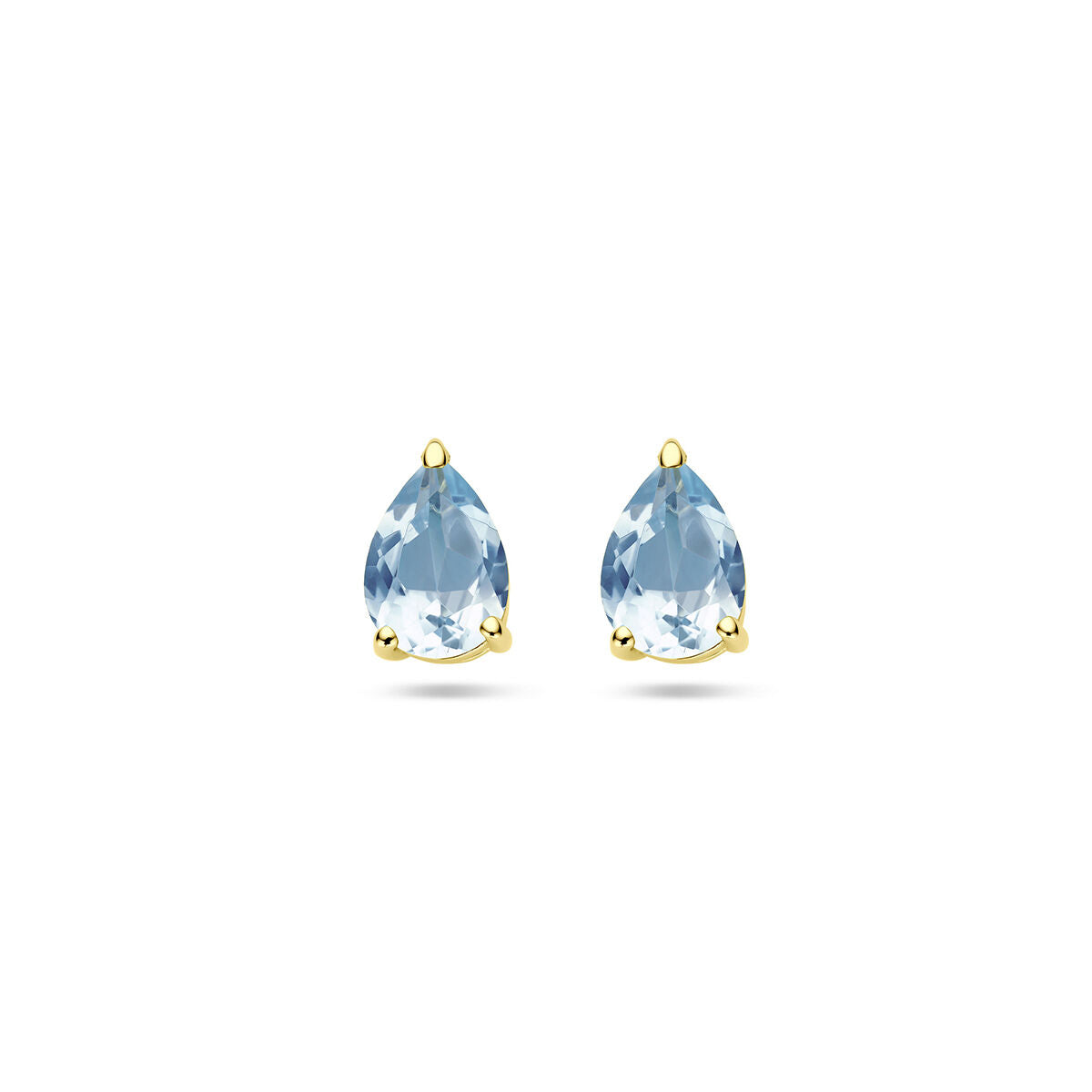 Oorknoppen met druppelvormige blauwe topaas in 14K geelgoud.