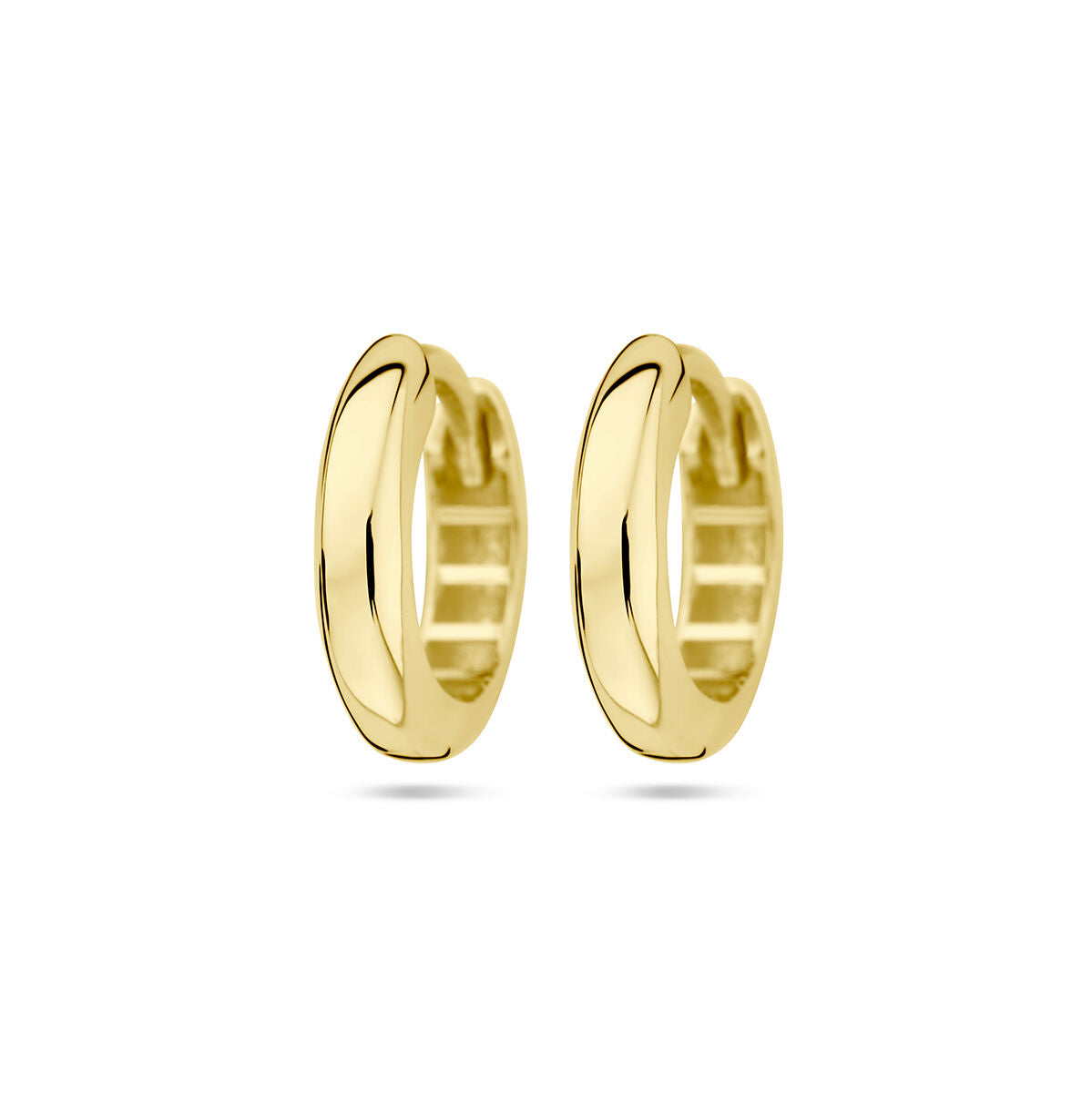 Halfronde klapoorringen van 14K geelgoud met een gladde afwerking en een breedte van 3,0 mm.