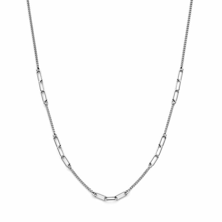 Silver ladies gourmette necklace and paper clip rhodium plated