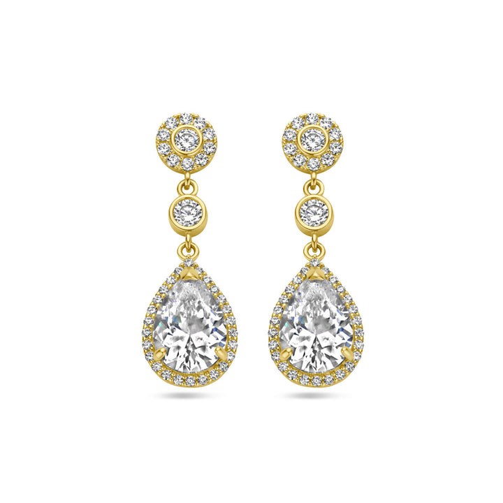 earrings zirconia halo 14K yellow gold