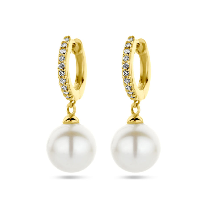 earrings pearl and zirconia 14K yellow gold