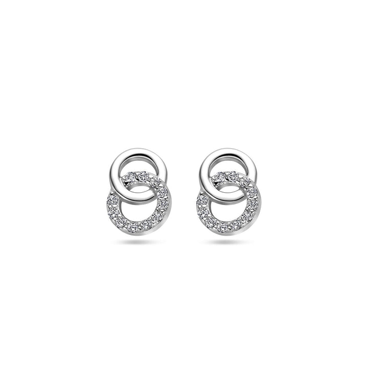 ear studs round zirconia silver rhodium plated