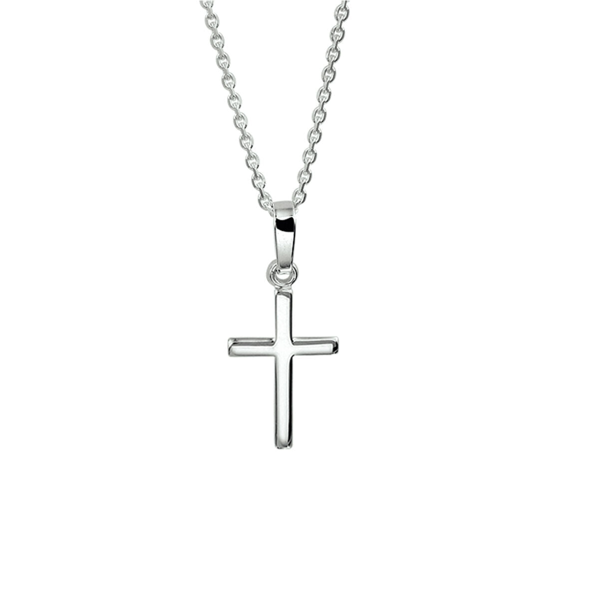 Deze zilveren gerhodineerde collier kruis 41 + 4 cm van Van der Kooij Collectie heeft een gepolijste zilveren kruis hanger aan een eenvoudige ketting-een tijdloos en elegant accessoire.