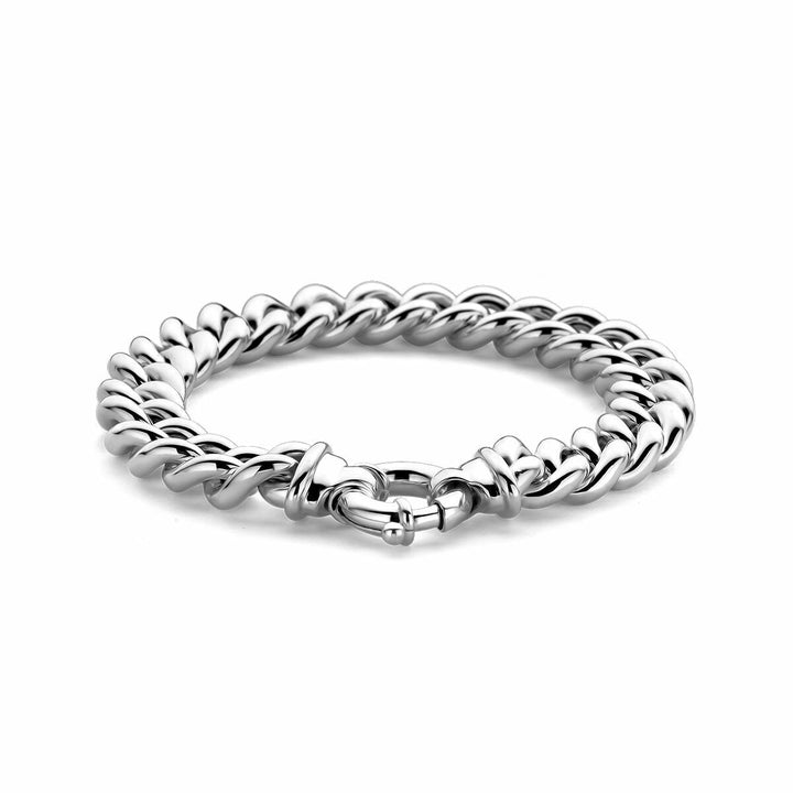 Silver bracelet ladies gourmette with large rhodium-plated spring clasp