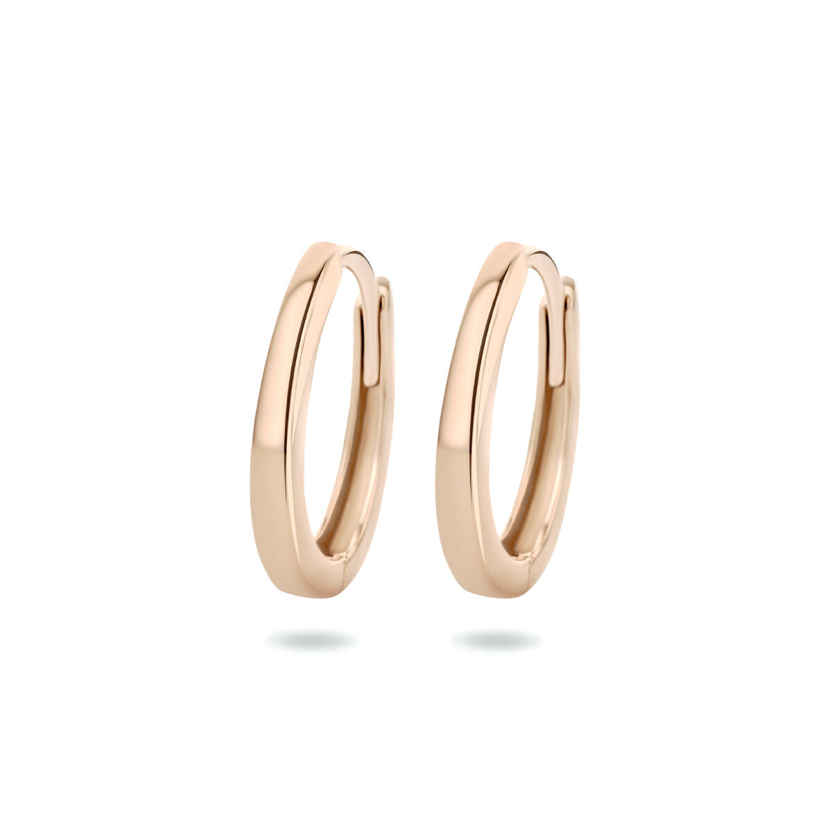 Klapoorringen van 14K roségoud met een strakke, minimalistische vorm.