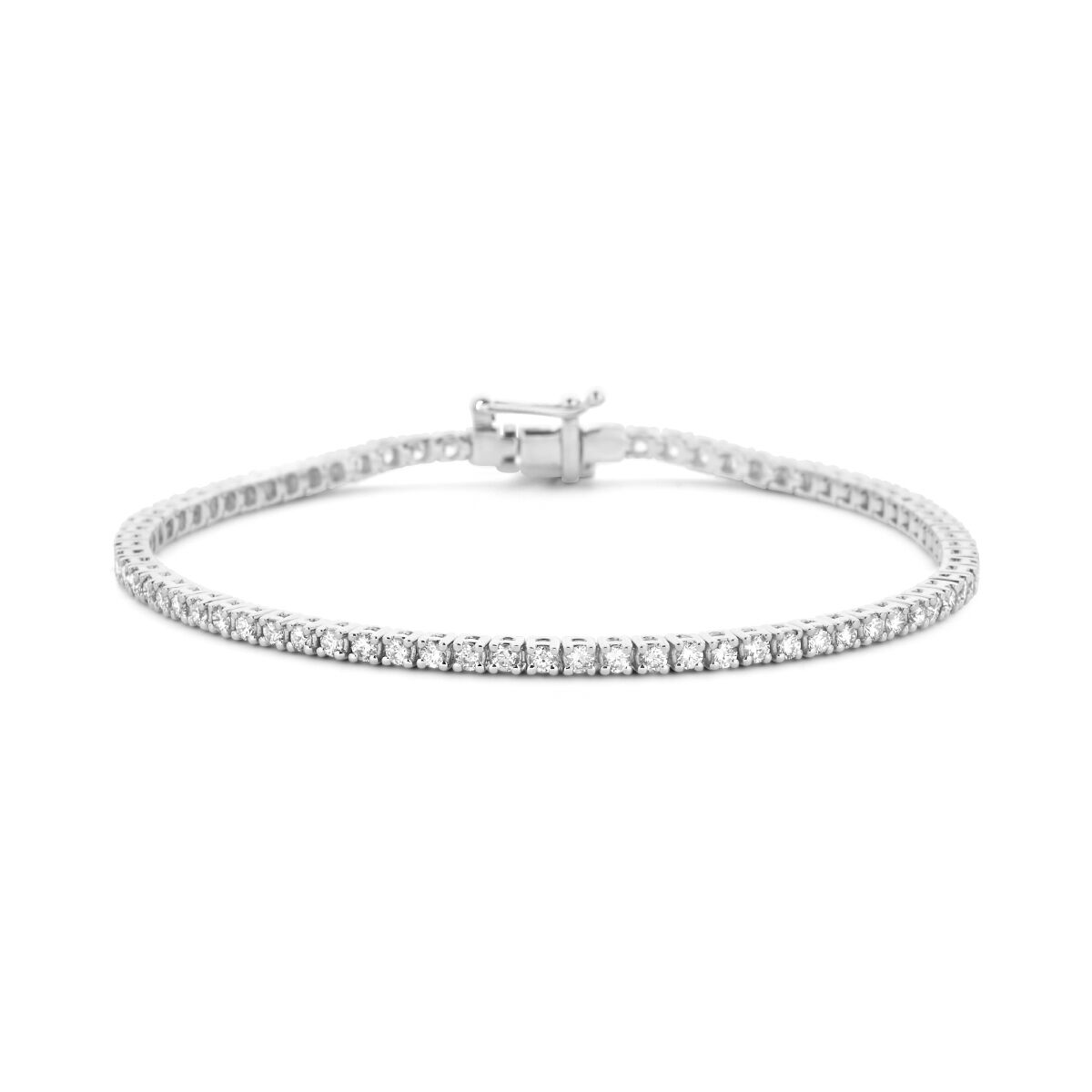 Tennisarmband van 14K witgoud met lab grown diamanten van 2,00 ct, 2,3 mm breed en 17,5 cm lang.