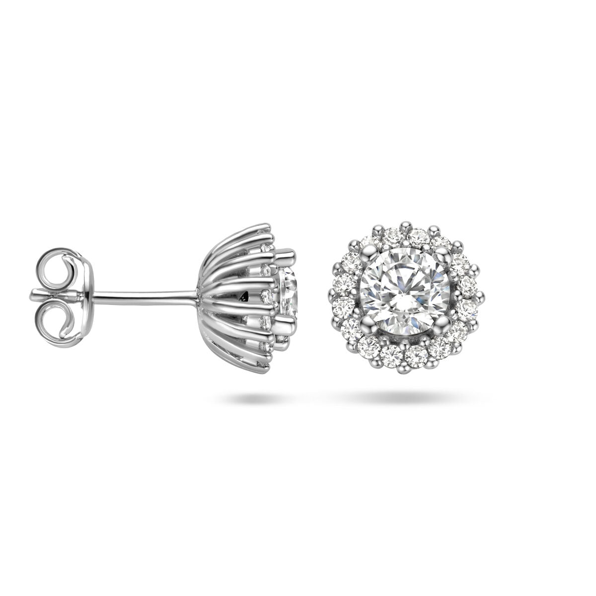 oorknoppen zirkonia halo zilver gerhodineerd