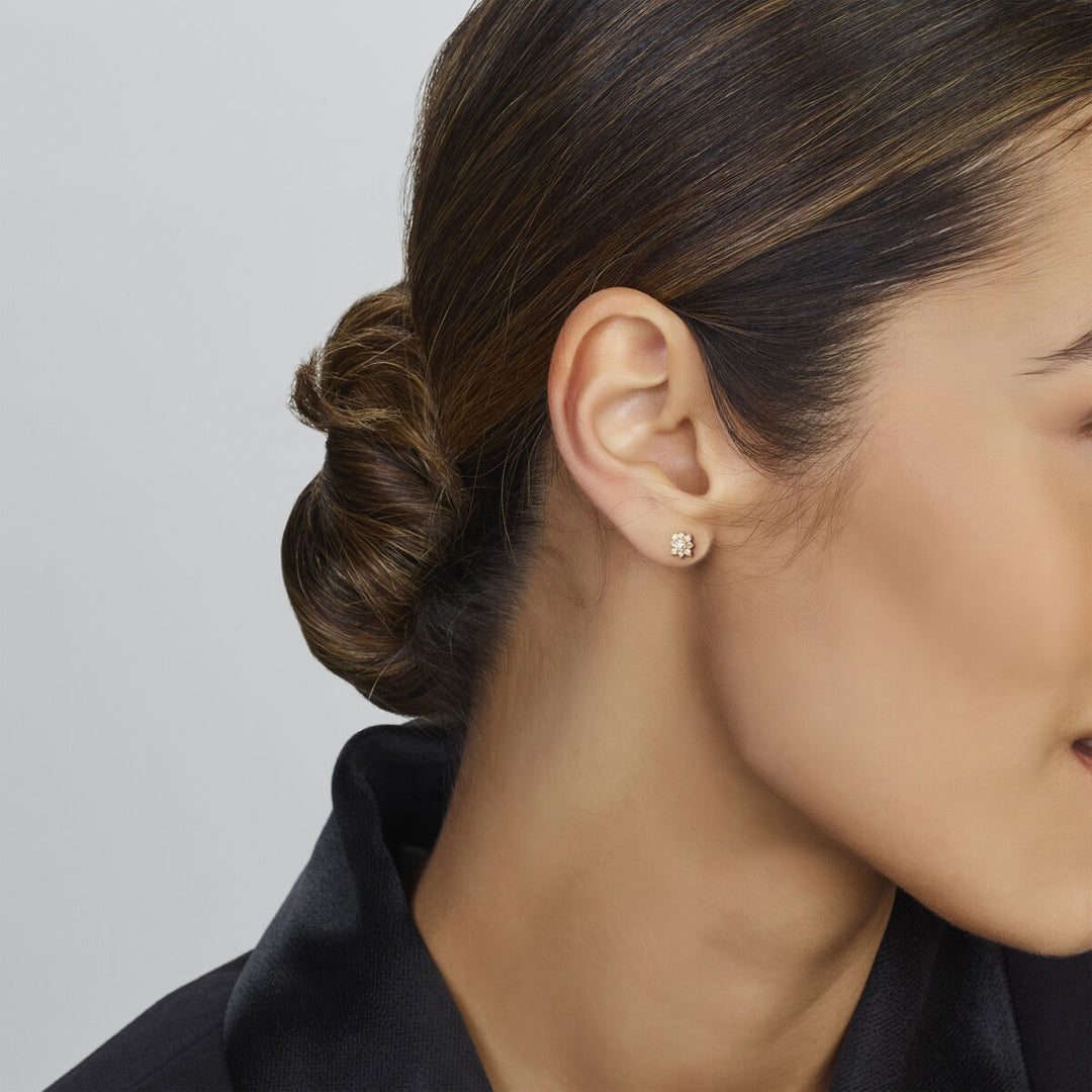 ear studs zirconia rosette 14K yellow gold