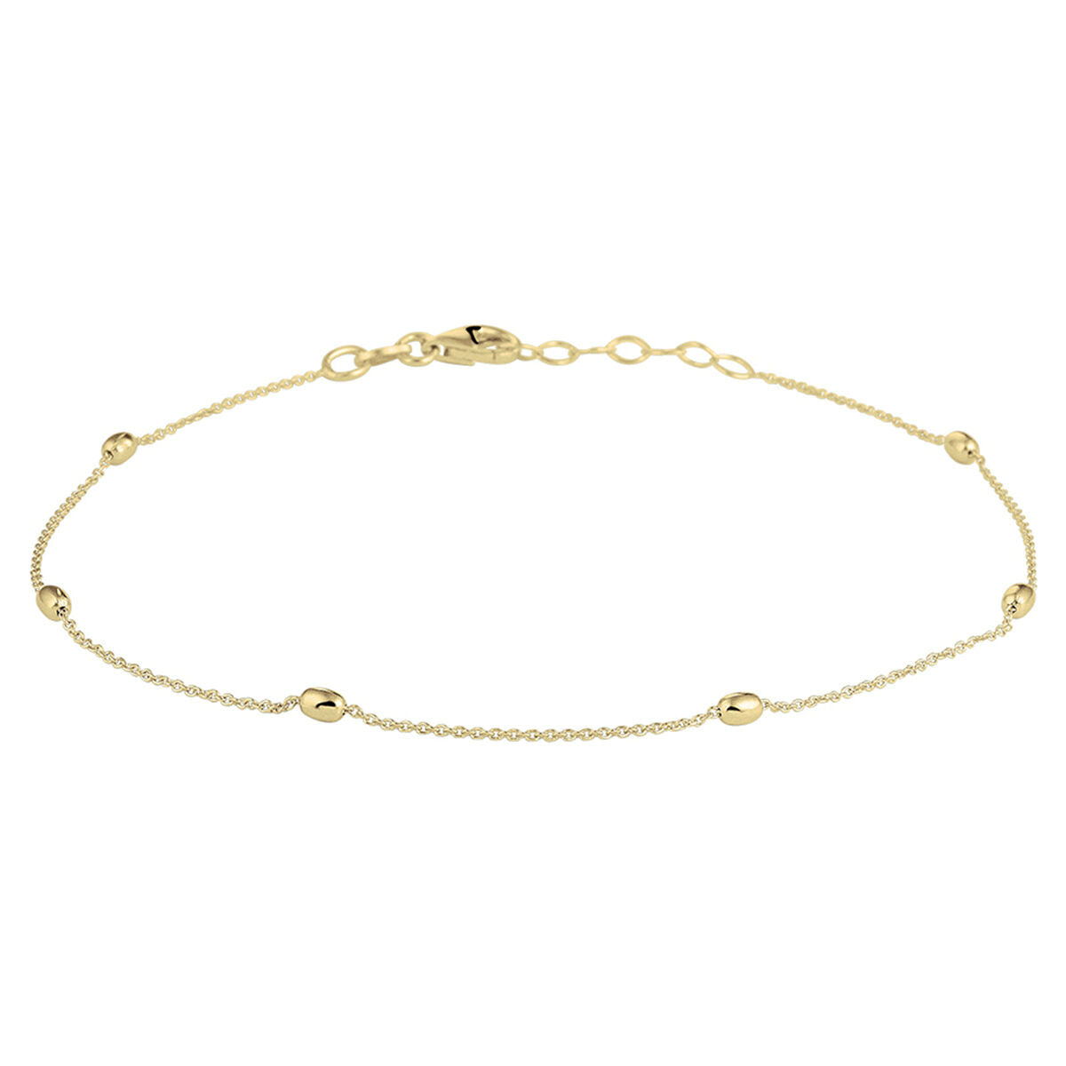 Delicate Van der Kooij Collectie enkelbandje bolletjes 1,0 mm in 24 + 2 cm lengte, verguld met 3 micron geel zilver. Voorzien van karabijnsluiting en verstelbare schakels. Stijlvol damesaccessoire voor elke gelegenheid.