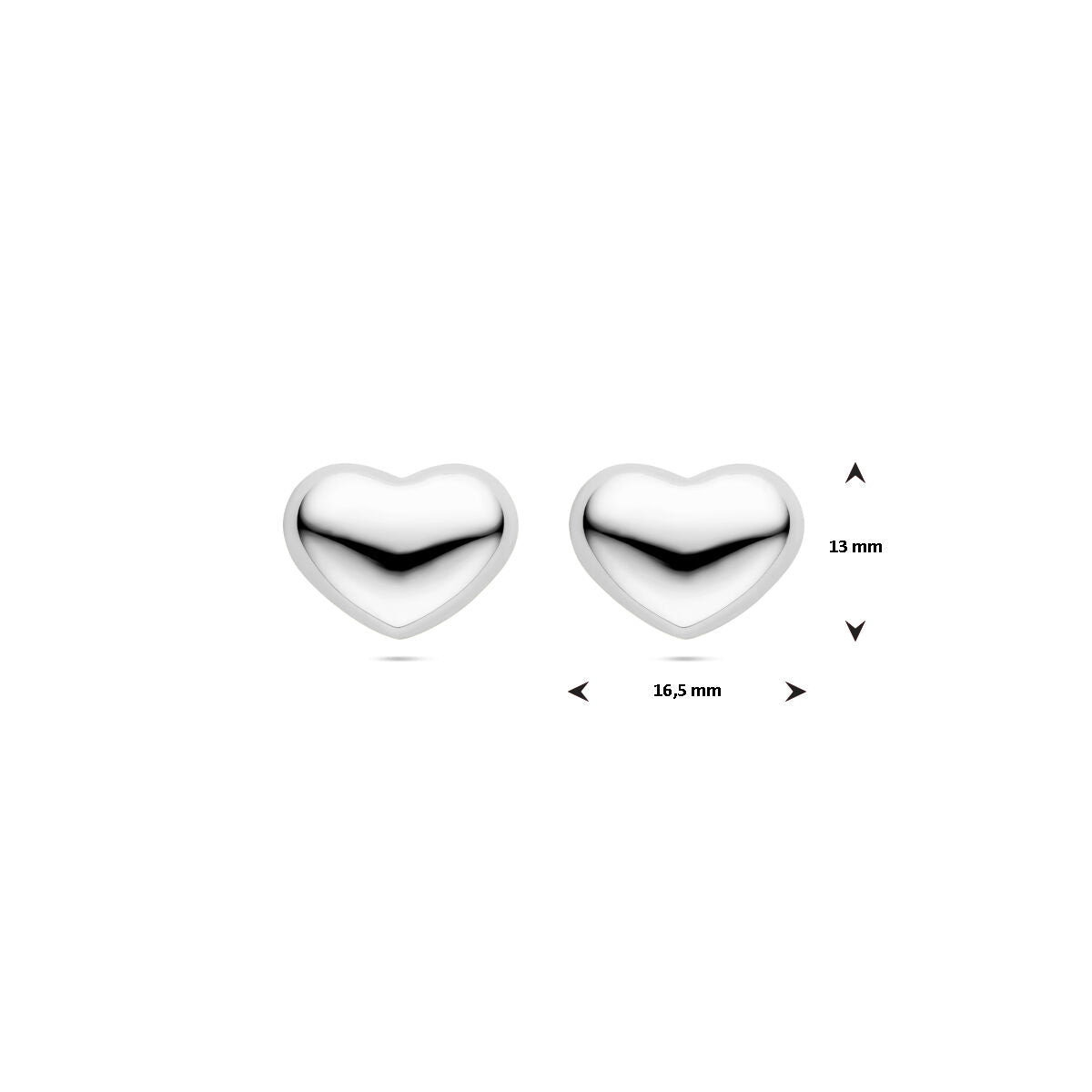 oorknoppen hartje 13 mm zilver gerhodineerd