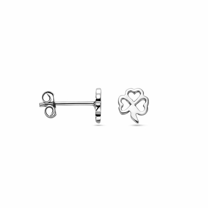 silver clover ear studs rhodium plated