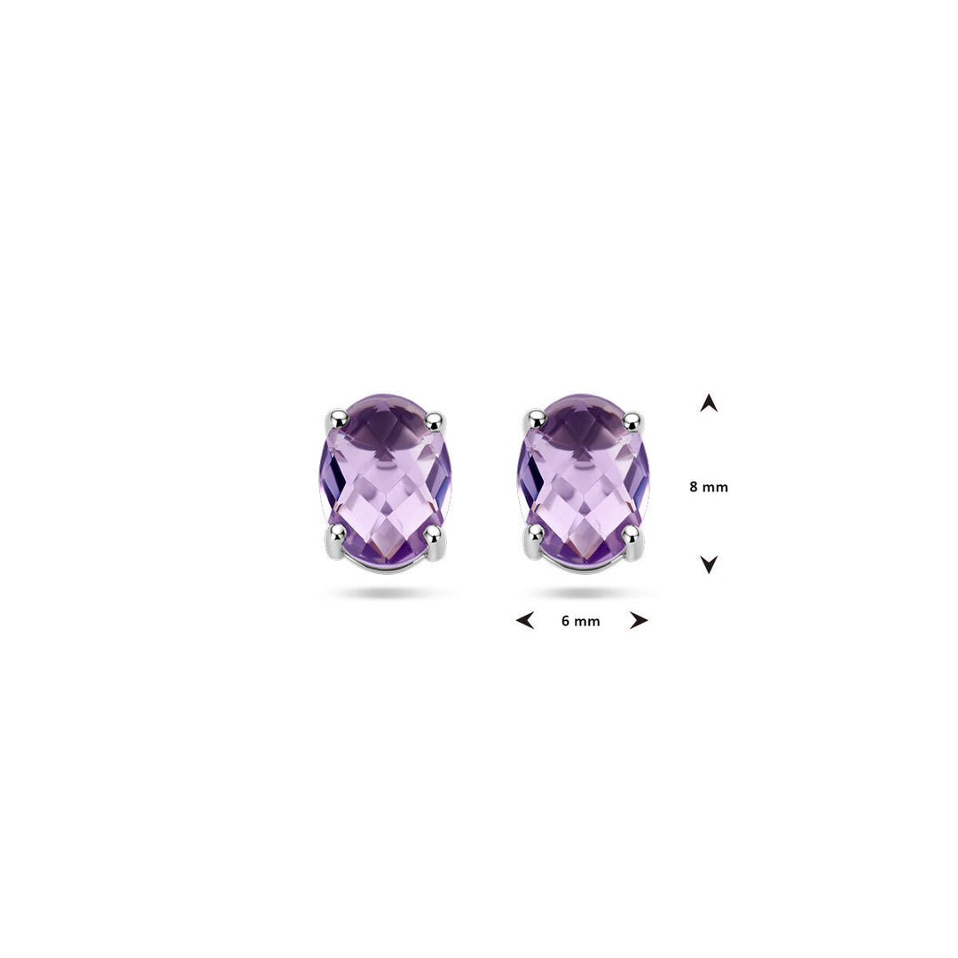 Van der Kooij Collectie oorknoppen amethist zilver gerhodineerd: ovaal, facetgeslepen amethist (8x6 mm) in gerhodineerd zilveren zetting-ideaal voor dames sieraden liefhebbers.