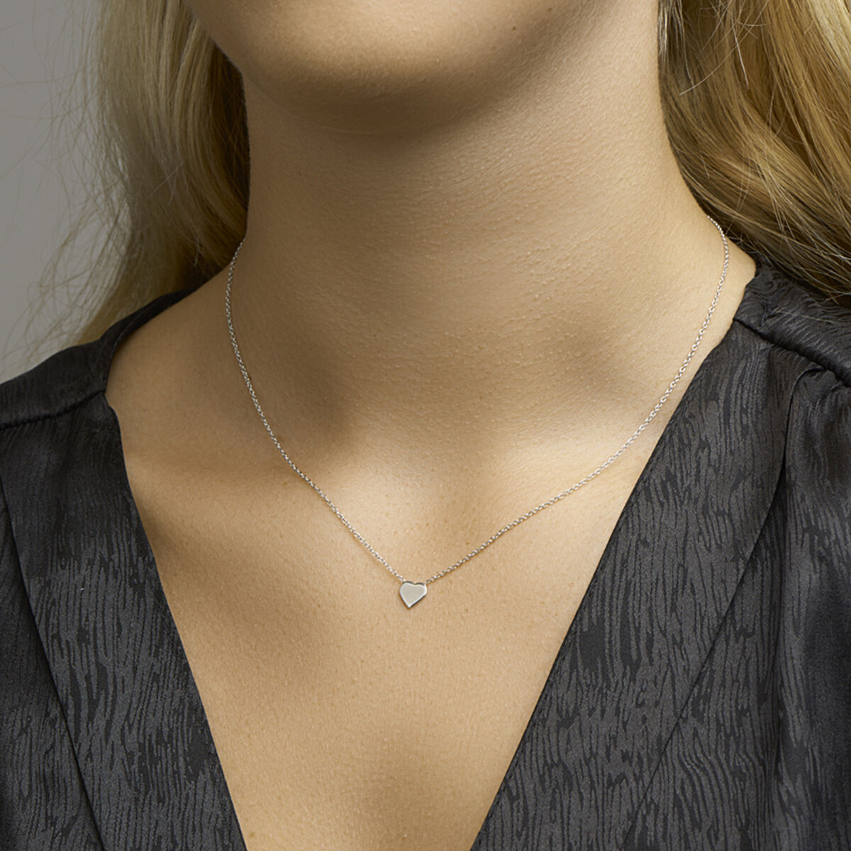 necklace heart 41 + 5 cm silver rhodium plated