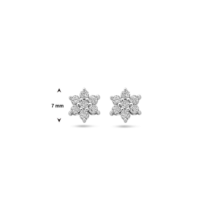ear studs flower zirconia silver rhodium plated