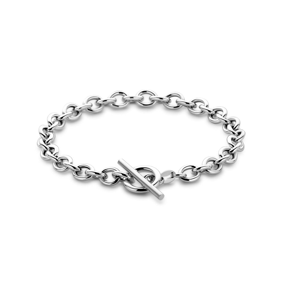Zilveren armband van 6 mm met kapittelslot, gerhodineerd en een lengte van 18,5 cm.