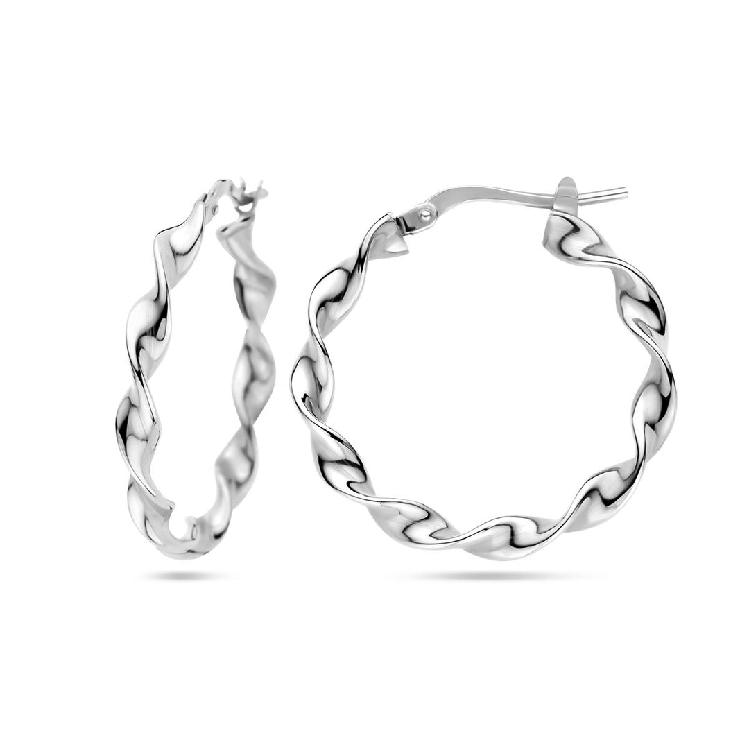 earrings twisted silver rhodium plated