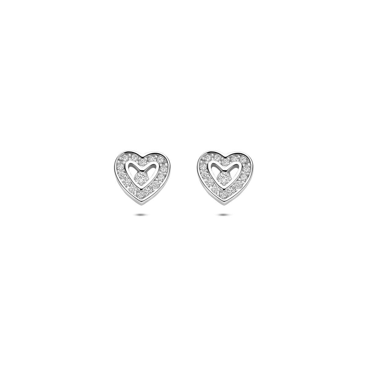 Zilveren hartjes oorknopjes met zirkonia – gerhodineerd 925 zilver