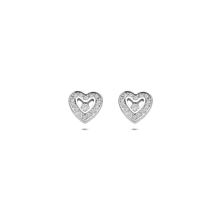 Zilveren hartjes oorknopjes met zirkonia – gerhodineerd 925 zilver