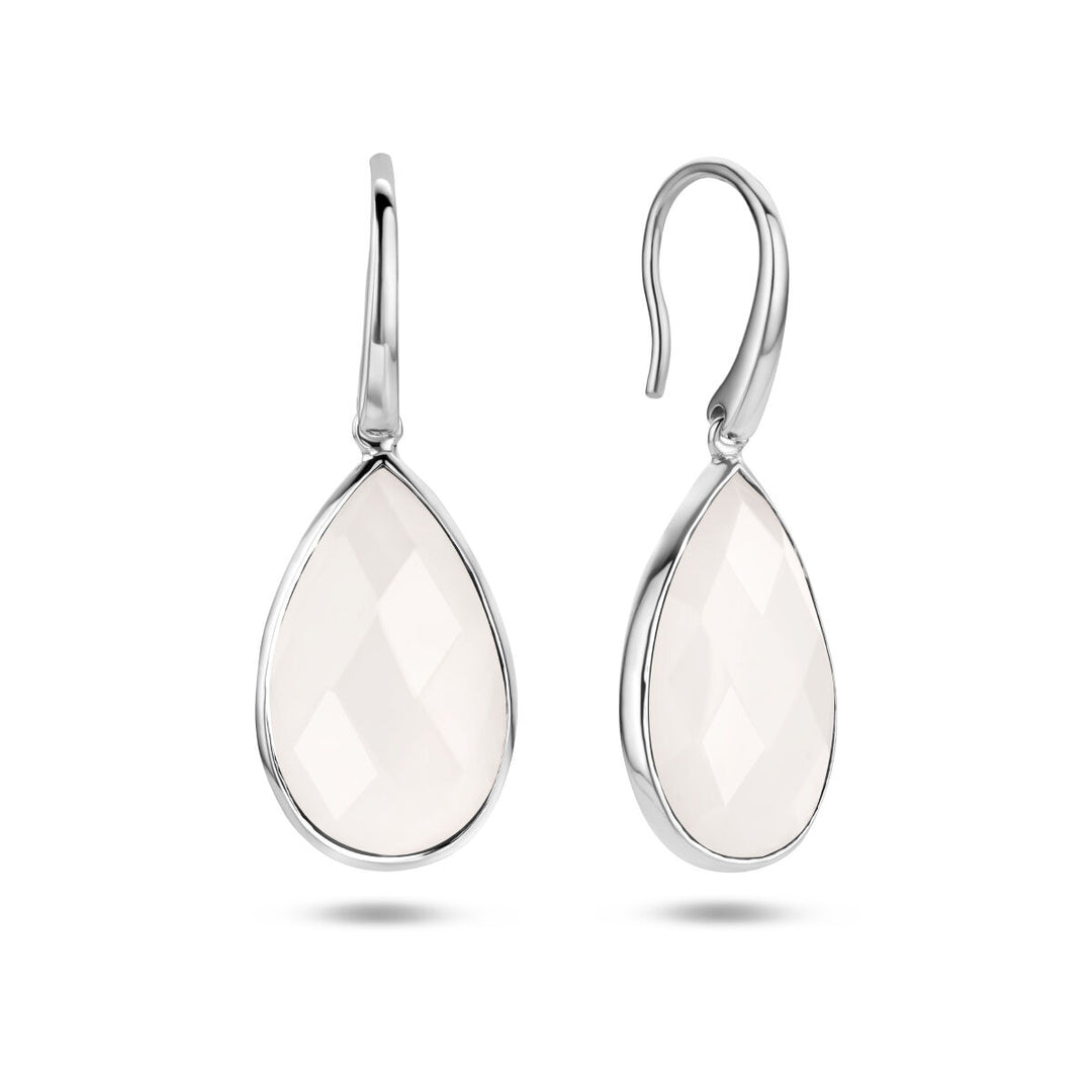 Ohrringe aus weißem Achat, französischer Haken, Silber rhodiniert