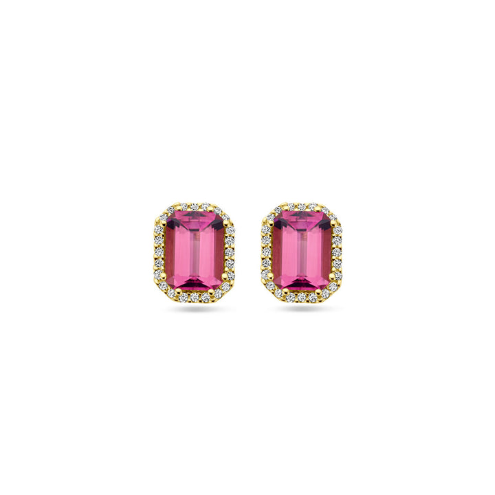 ear studs pink tourmaline and diamond 0.14ct (2x 0.07ct) h si 14K yellow gold