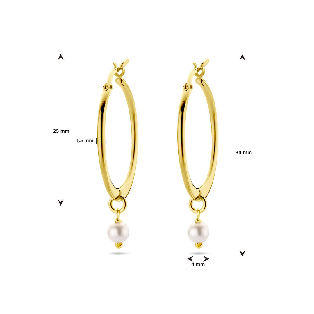 earrings synth. pearl 1 micron silver gold plated (yellow)