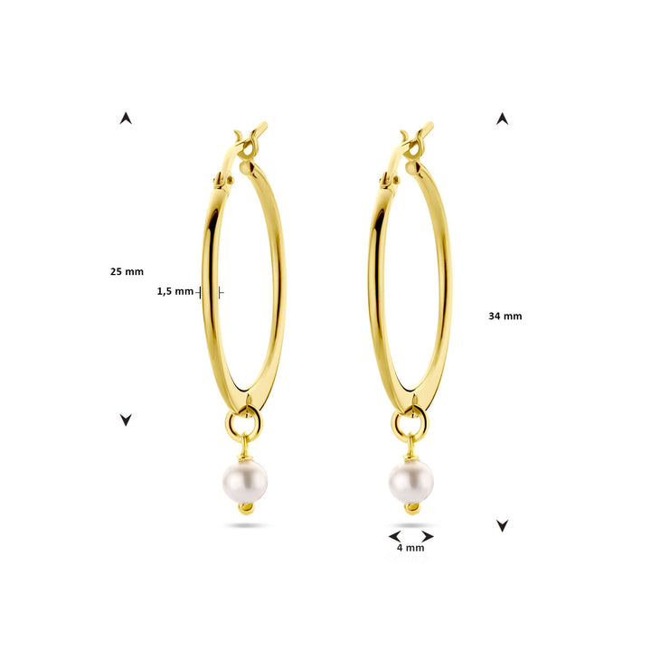 earrings synth. pearl 1 micron silver gold plated (yellow)