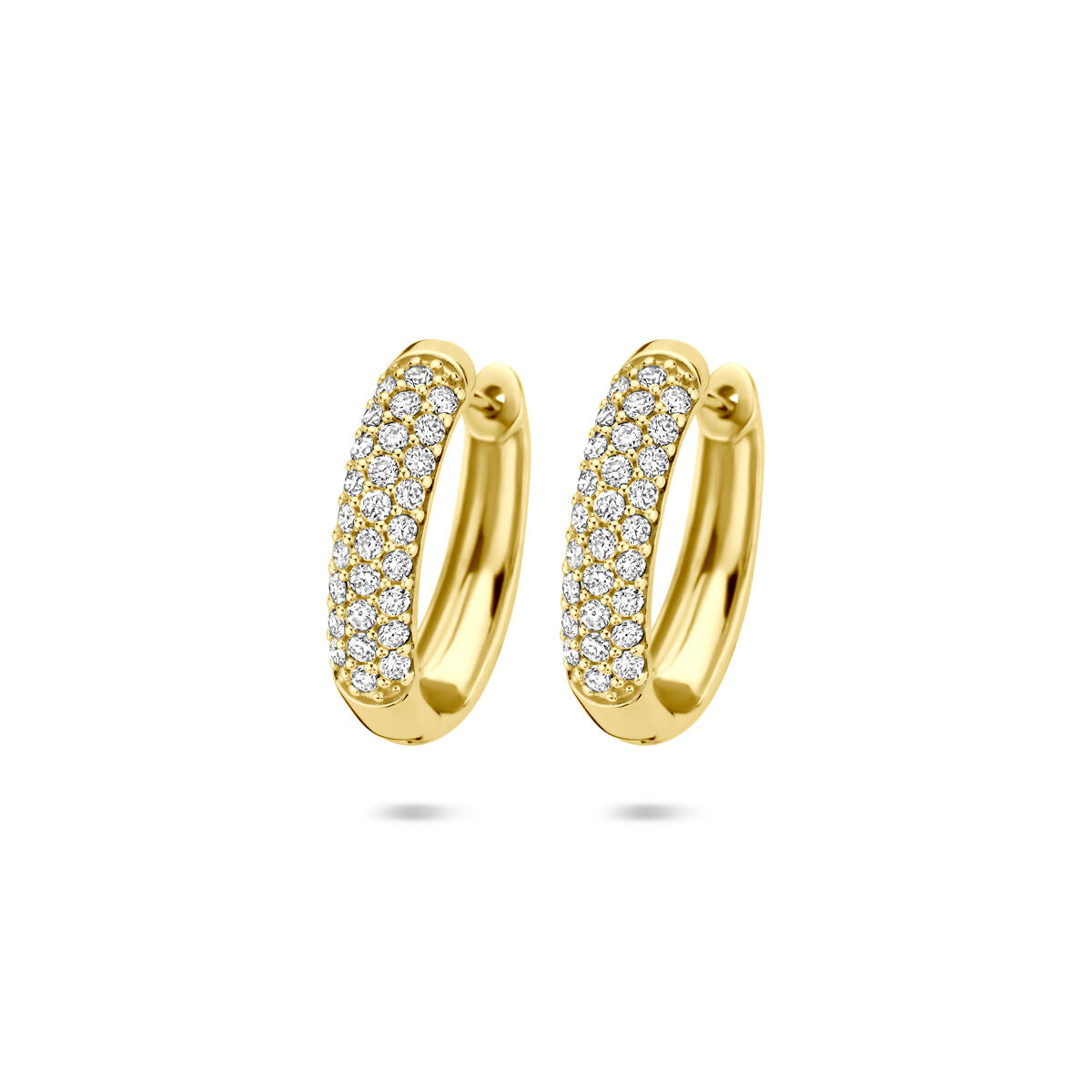 Klapoorringen van 14K geelgoud met lab grown diamanten, bezet met 0.755ct (2x 0.3775ct) in een glanzende afwerking.