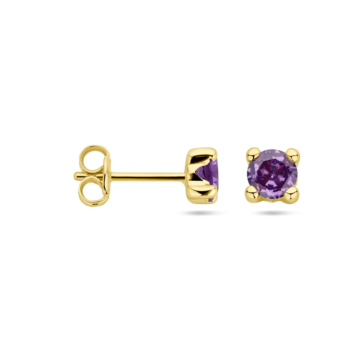ear studs synth. amehtist 14K yellow gold