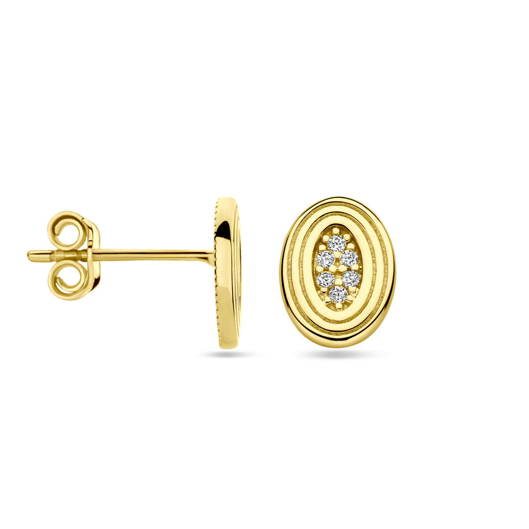 oorknoppen zirkonia 9 mm 14K geelgoud