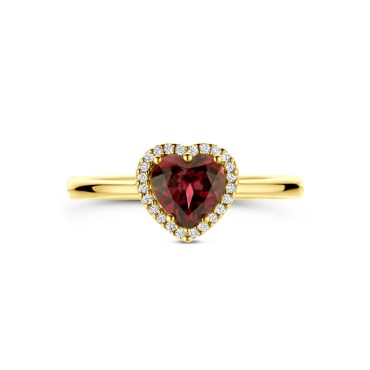 ring hartje roze rhodoliet en diamant 0.06ct h si 14K geelgoud