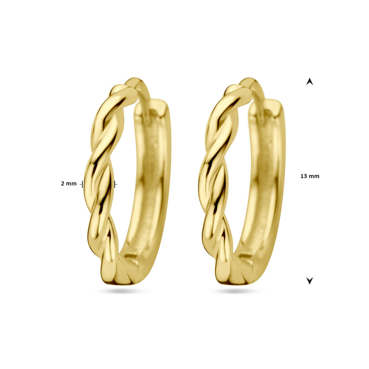 drop earrings twisted tube 1 micron silver gold plated (yellow)