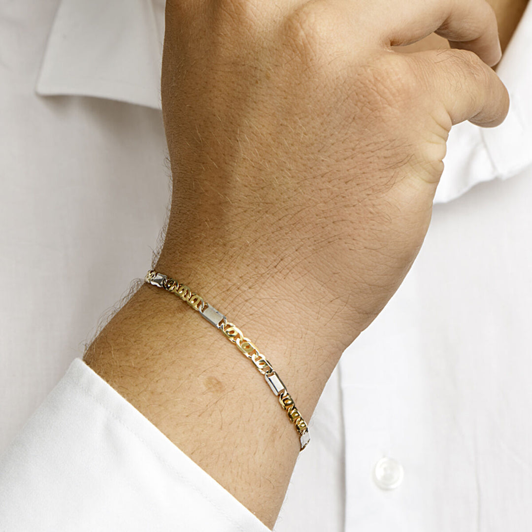 Gouden armband heren valkenoog met tussenstuk 4,2 mm 14K bicolor