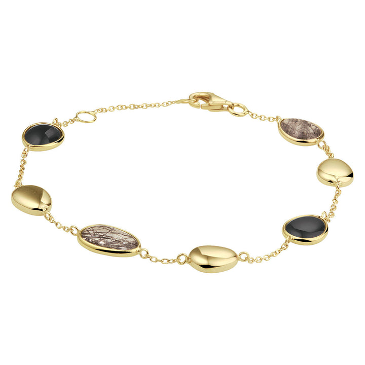 Gold bracelet ladies black rutile and onyx 14K