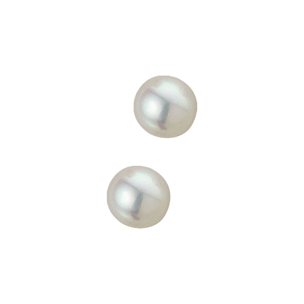 Twee ronde, witte oorknoppen parel uit de Van der Kooij Collectie, met een glad, glanzend oppervlak, zijn afgebeeld op een effen witte achtergrond.